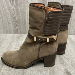 Napoleoni Made In Italy Leather Heeled Boots Brown Buckle Accent US 9.5 (40)